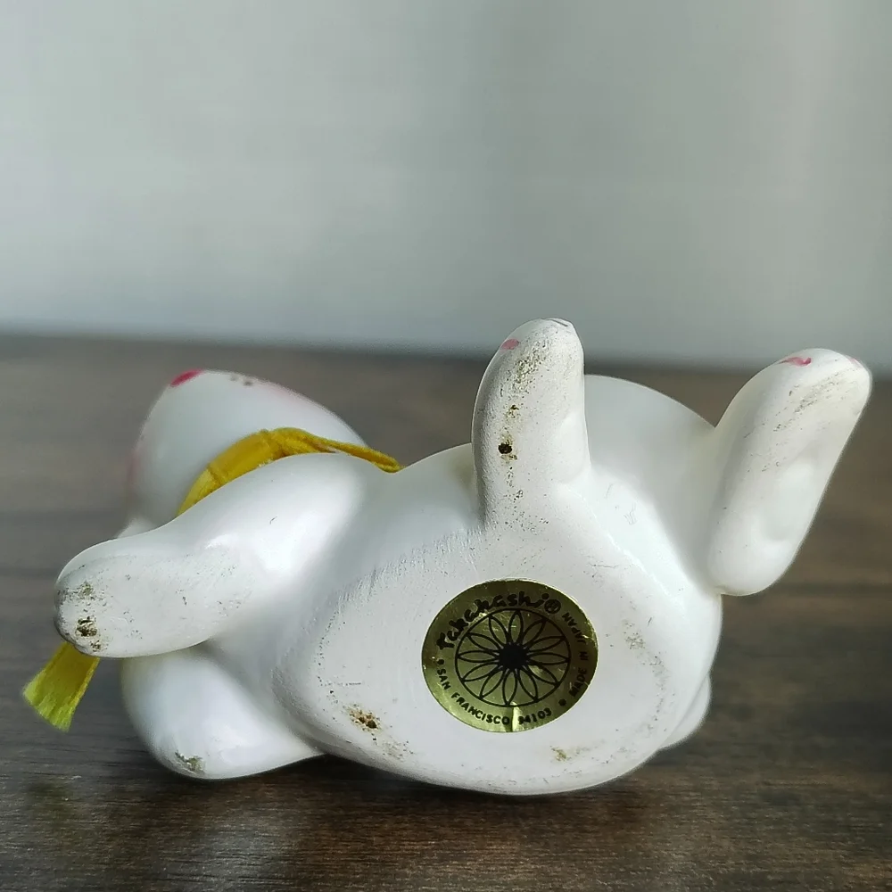 Takahashi Japan Bunny Rabbit Sitting Relaxing Bow Porcelain Pink Cheeks Freckles